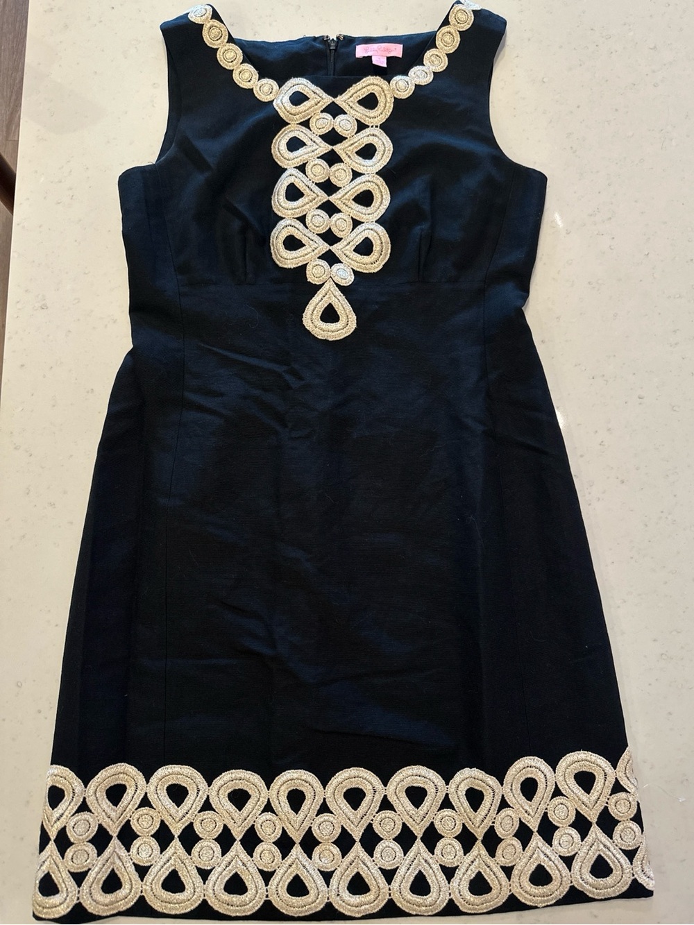 NWOT Lilly Pulitzer Adelson Black Gold Shift Silk Dress Size 8 Sleeveless Summer
